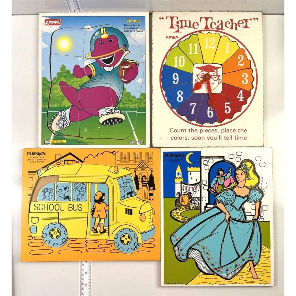 Playskool Variety of Vintage Wooden Children’s Puzzle Lot Of 4 One Piece Missing